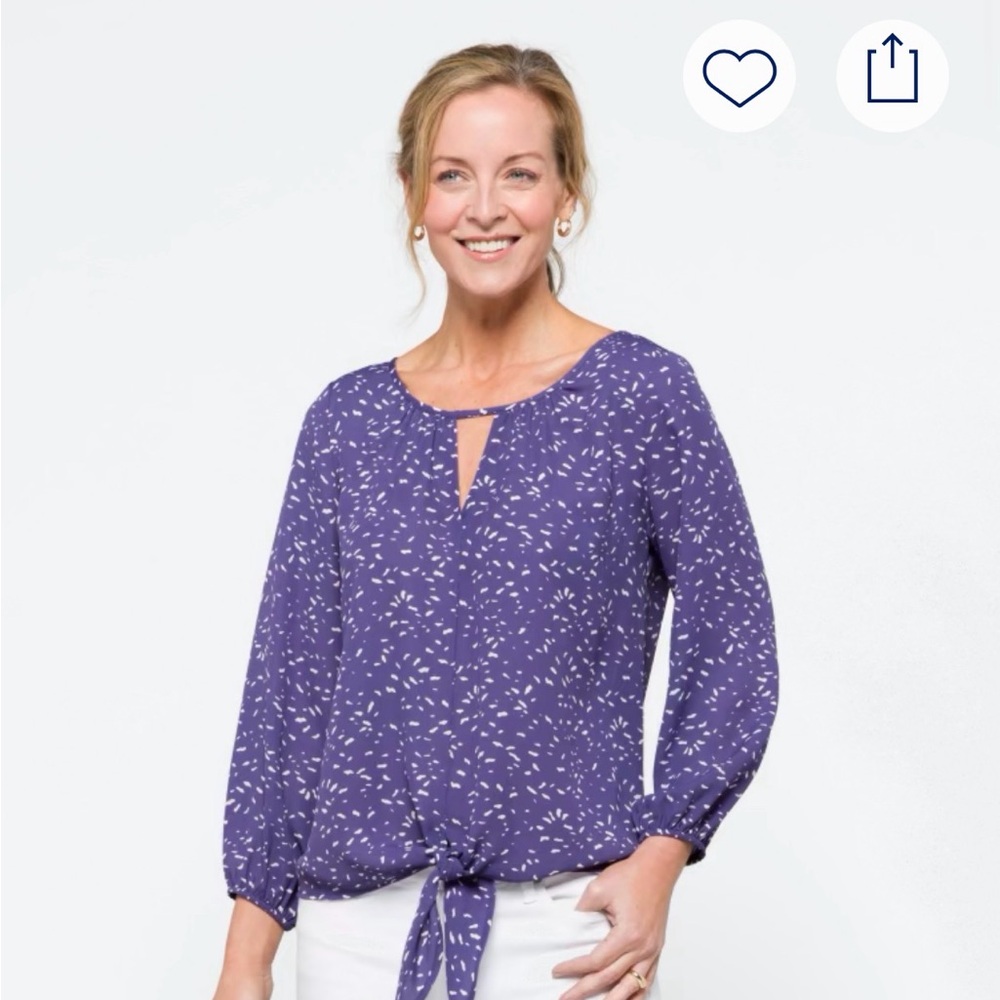 Beacon Purple Printed Tie-Front Keyhole Blouse